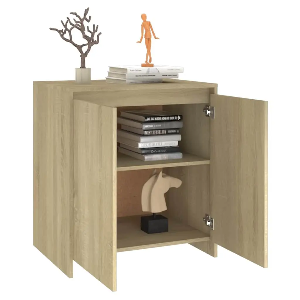 Sideboard Storage Cabinet Beige 2 Door Buffet Decorative Display Unit Engineered Wood
