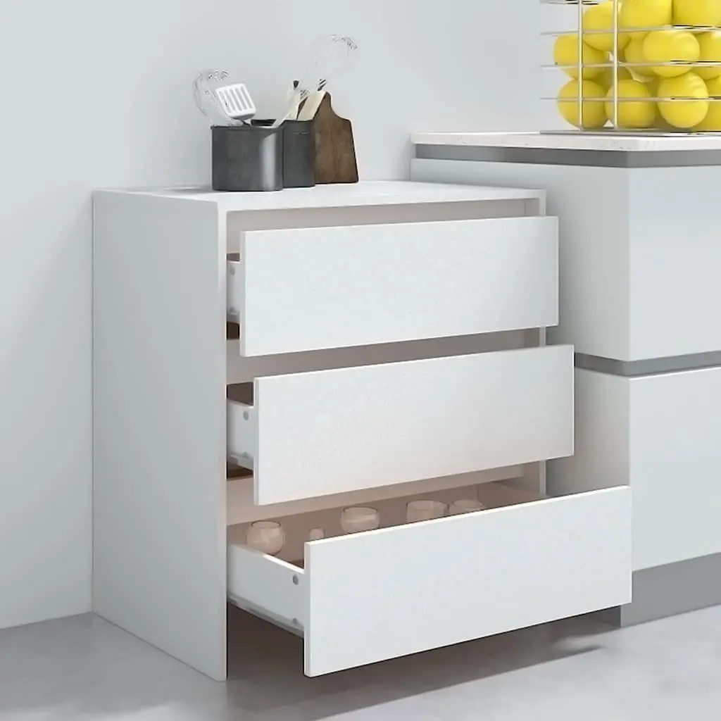 White Sideboard Storage Cabinet with 3 Drawers