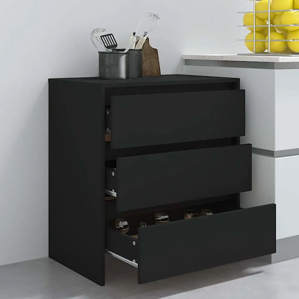 Sideboard Cabinet Black 3 Drawer Storage Buffet Furniture Engineered Wood