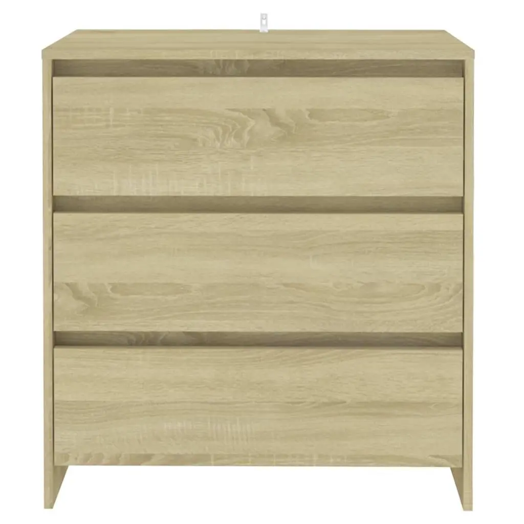 Sideboard Minimalist Brown 70W x 41D x 75H cm Engineered Wood 3 Drawers Storage Cabinet Living Room Buffet Furniture