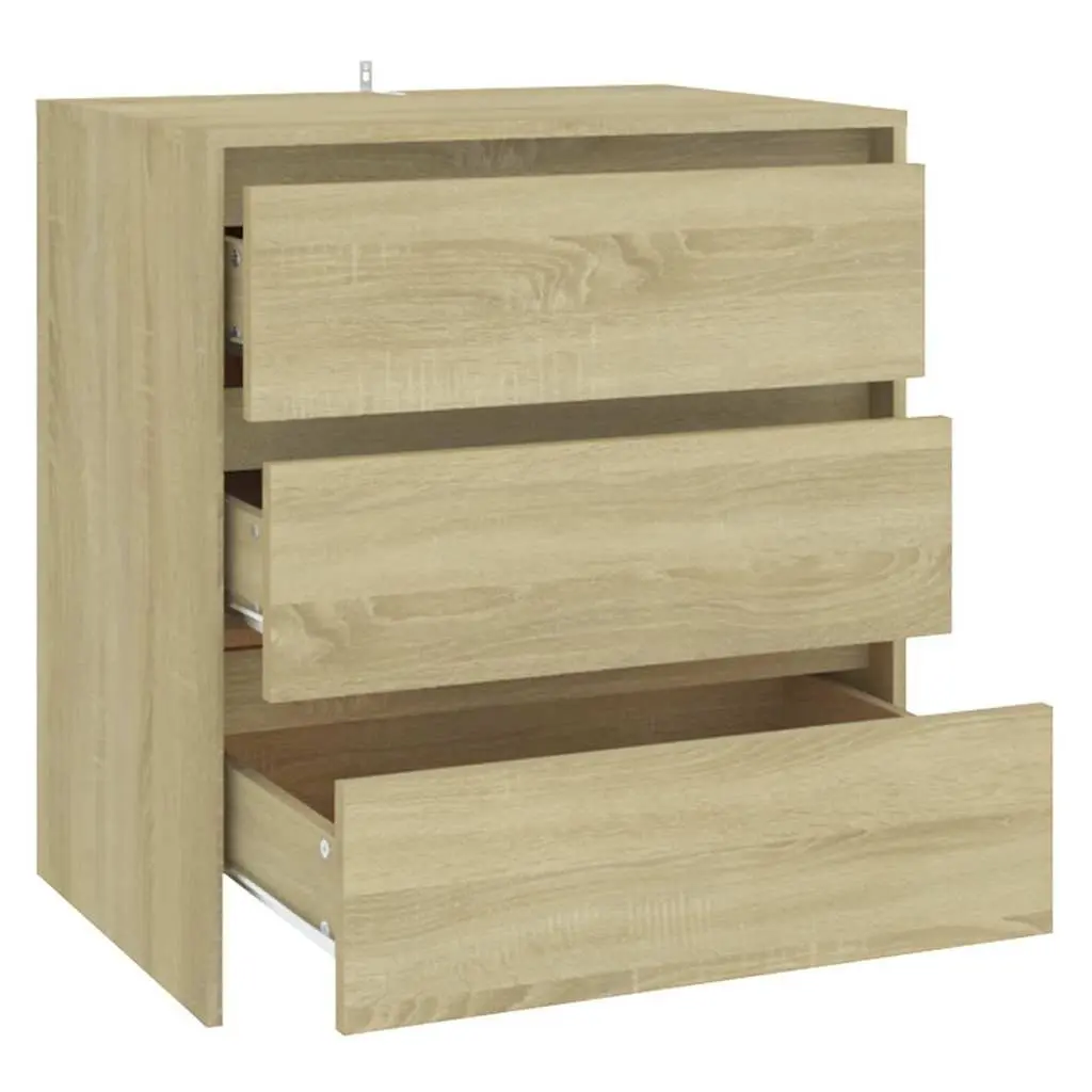 Sideboard Minimalist Brown 70W x 41D x 75H cm Engineered Wood 3 Drawers Storage Cabinet Living Room Buffet Furniture