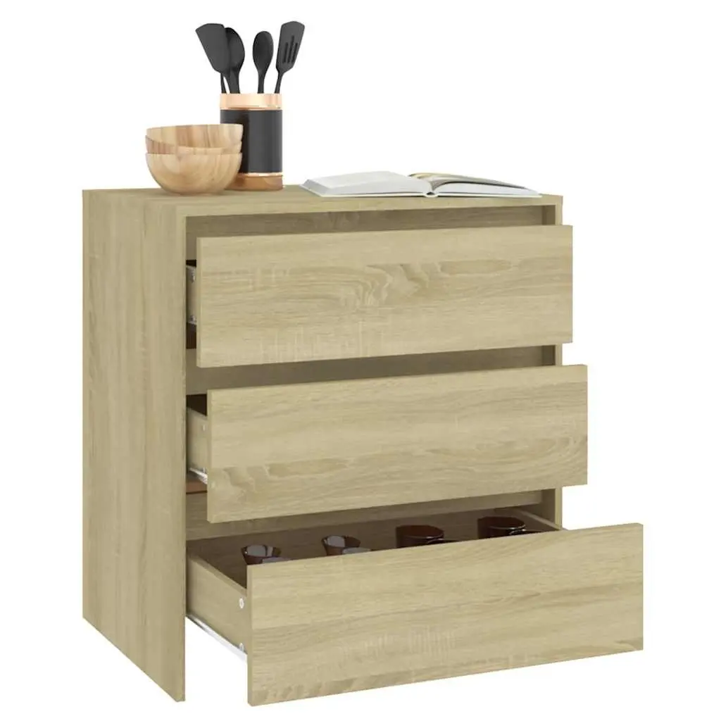 Sideboard Minimalist Brown 70W x 41D x 75H cm Engineered Wood 3 Drawers Storage Cabinet Living Room Buffet Furniture
