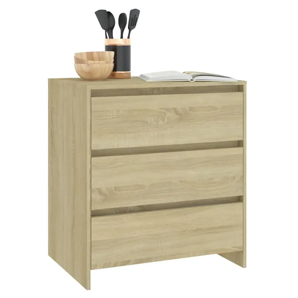Sideboard Minimalist Brown 70W x 41D x 75H cm Engineered Wood 3 Drawers Storage Cabinet Living Room Buffet Furniture