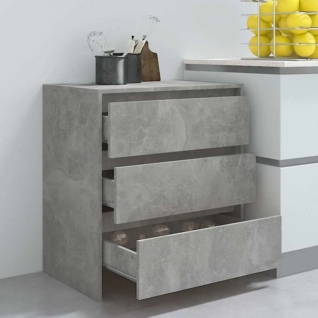 Sideboard Grey 70x41x75cm Storage Cabinet with 3 Drawers Engineered Wood