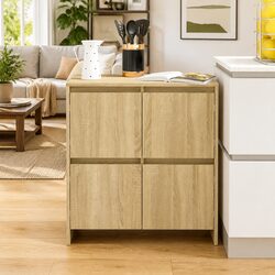 Elegant Brown Engineered Wood 4-Door Sideboard