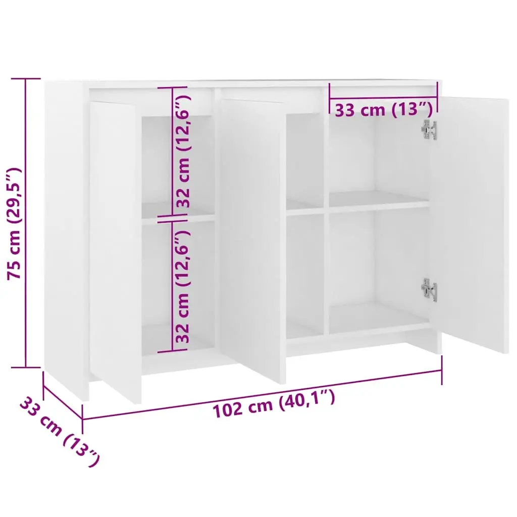 White Sideboard Storage Cabinet with 3 Doors