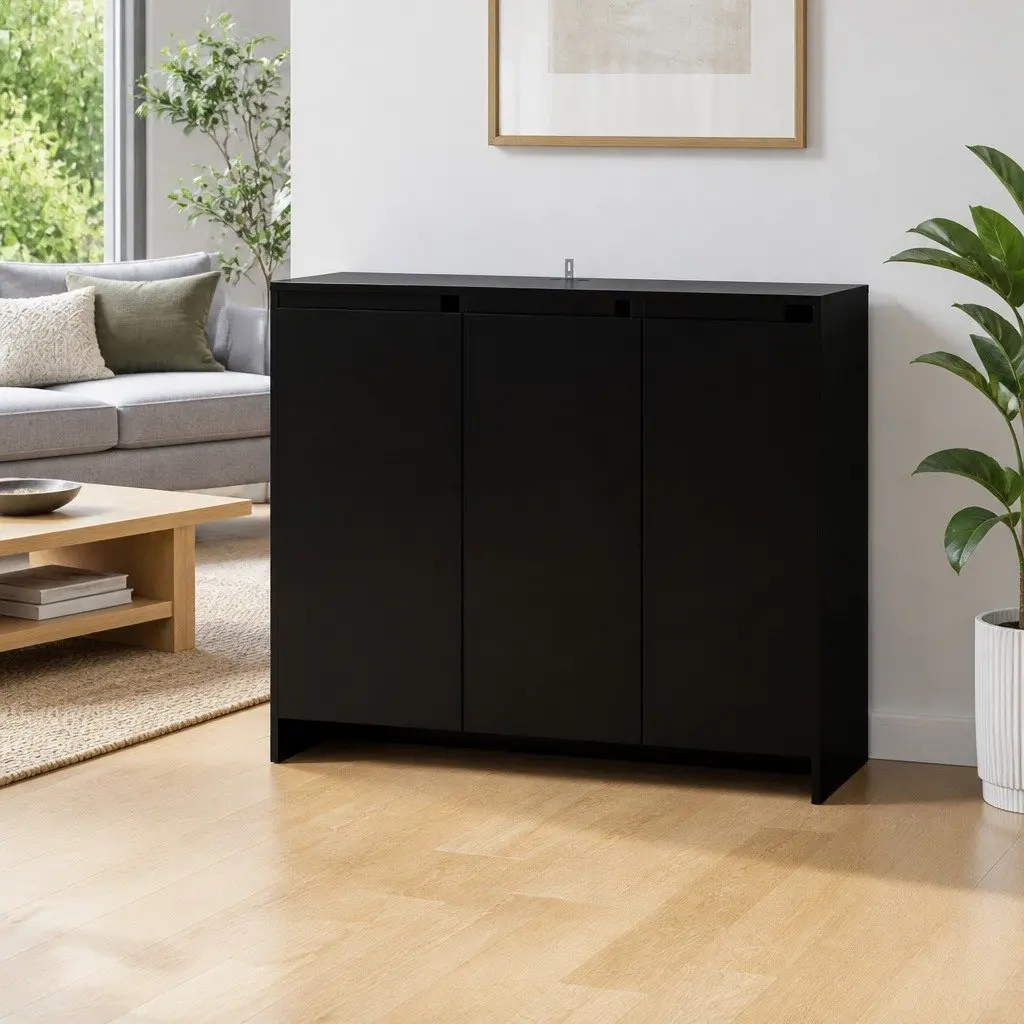 Black Sideboard Storage Cabinet with 3 Doors