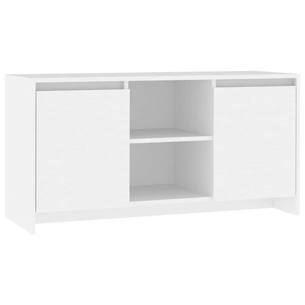TV Cabinet White Minimalist Design Storage Unit Doors Compartments Furniture