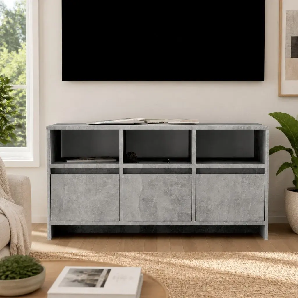 Concrete Grey TV Cabinet with 3 Drawers and Compartments