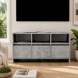 Concrete Grey TV Cabinet with 3 Drawers and Compartments