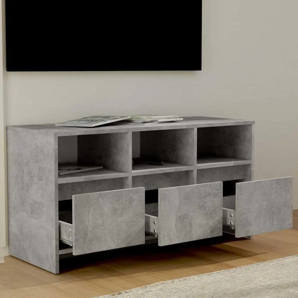 Concrete Grey TV Cabinet with 3 Drawers and Compartments