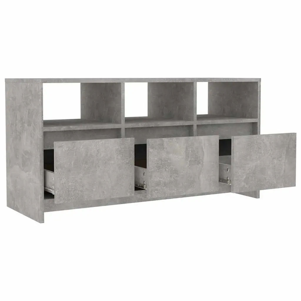 Concrete Grey TV Cabinet with 3 Drawers and Compartments