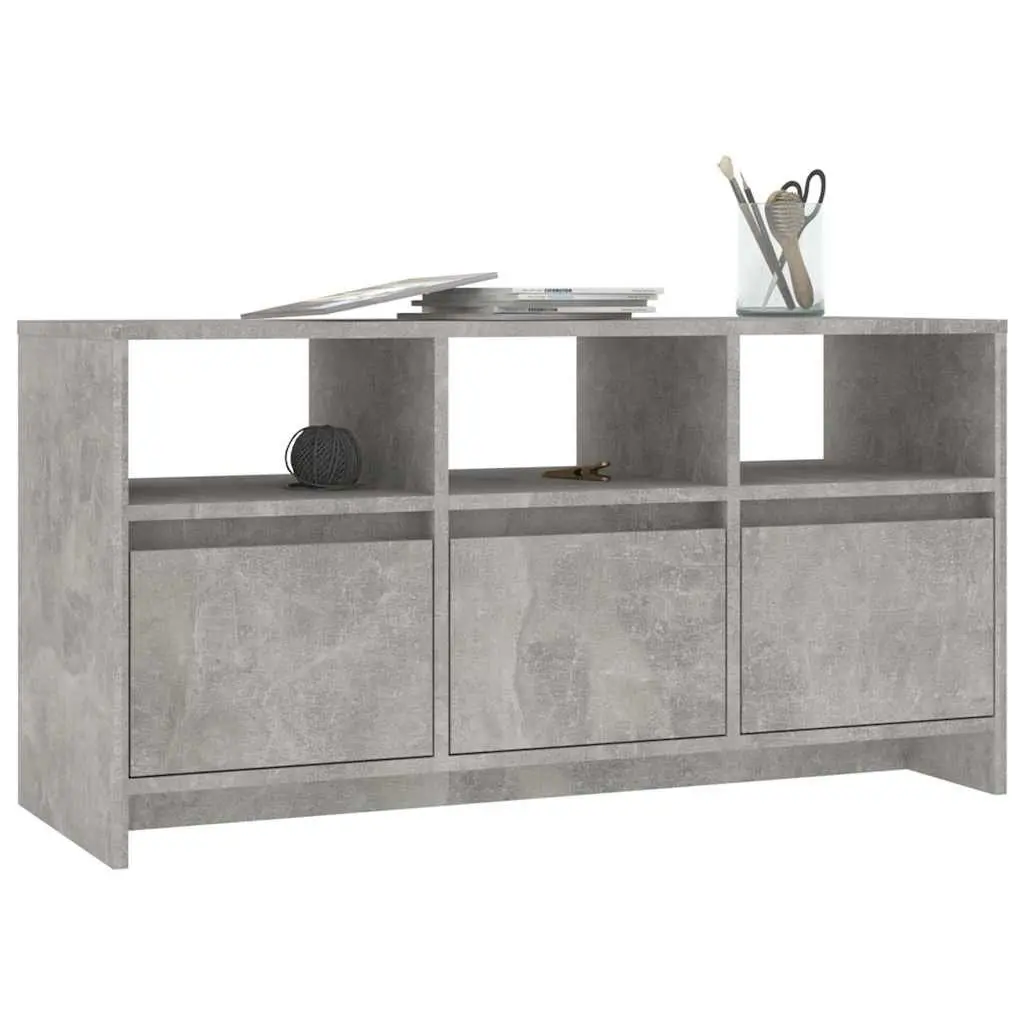 Concrete Grey TV Cabinet with 3 Drawers and Compartments