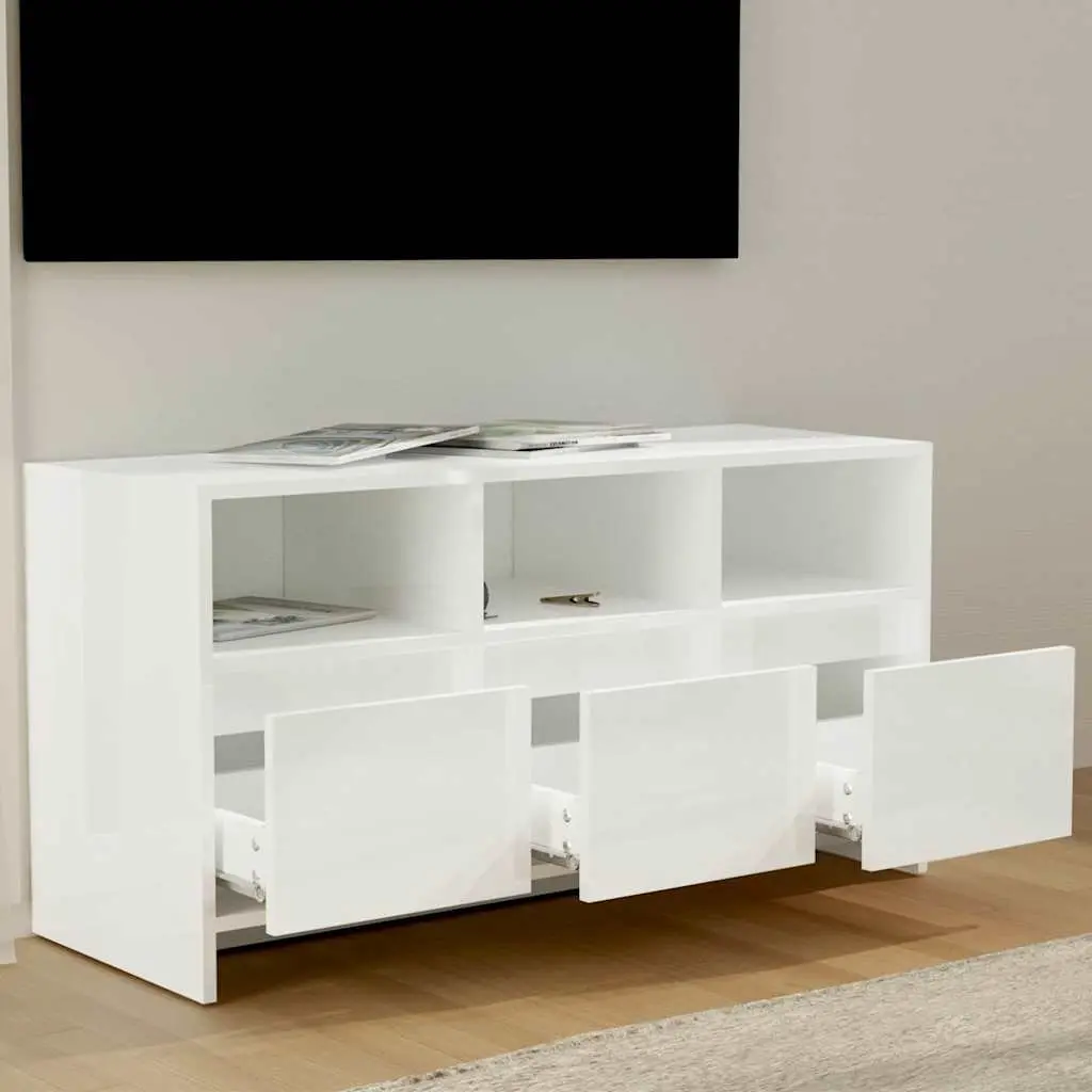 White High Gloss TV Cabinet with Drawers