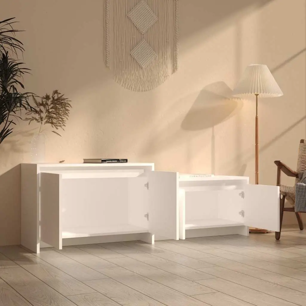 TV Cabinet White 4 Door Lowboard Living Room Storage Organiser Unit Engineered Wood