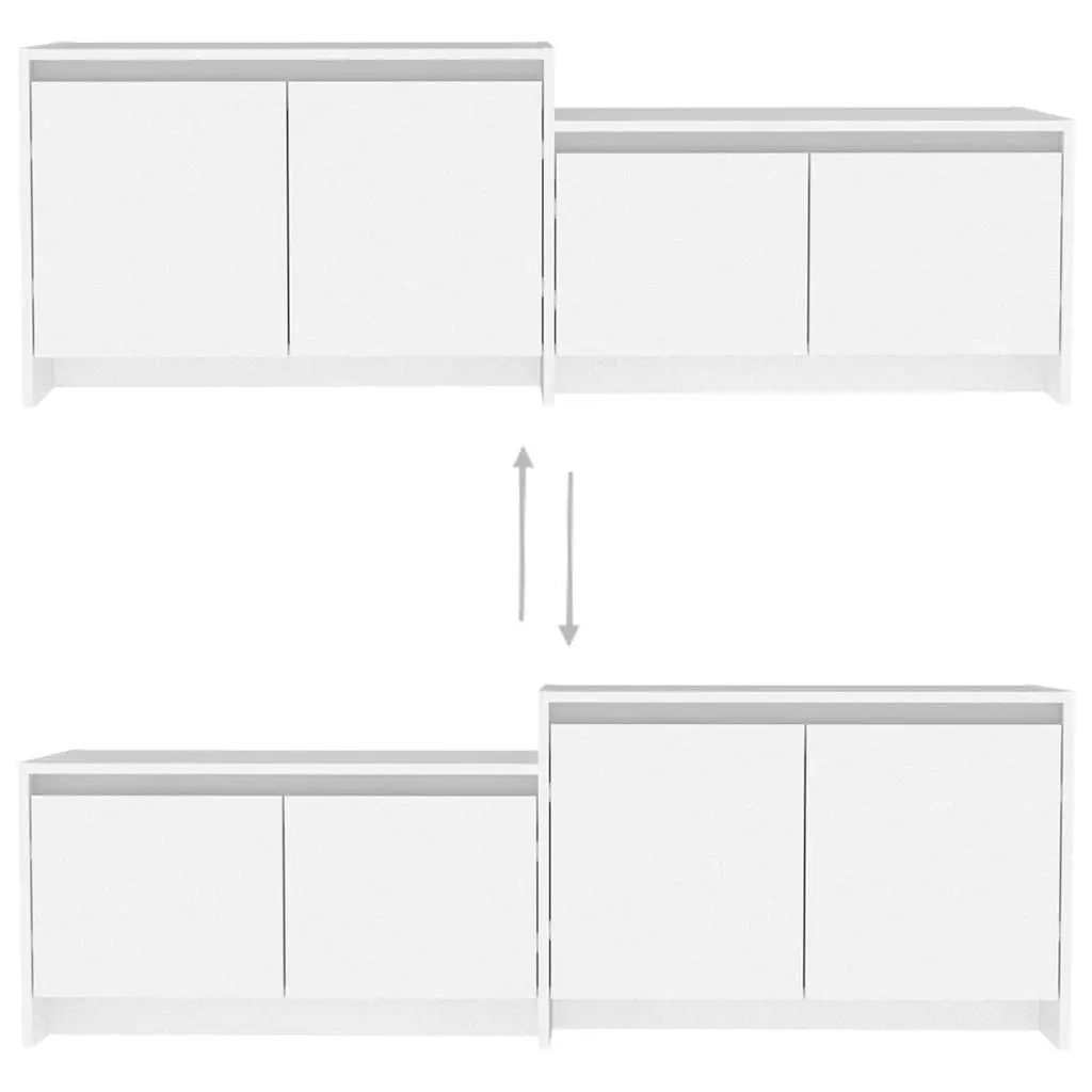 TV Cabinet White 4 Door Lowboard Living Room Storage Organiser Unit Engineered Wood