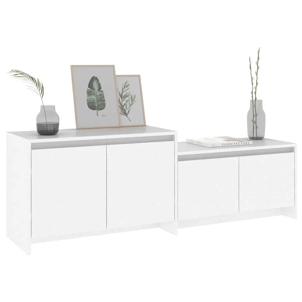 TV Cabinet White 4 Door Lowboard Living Room Storage Organiser Unit Engineered Wood