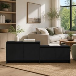 Black Engineered Wood TV Cabinet with 4 Doors