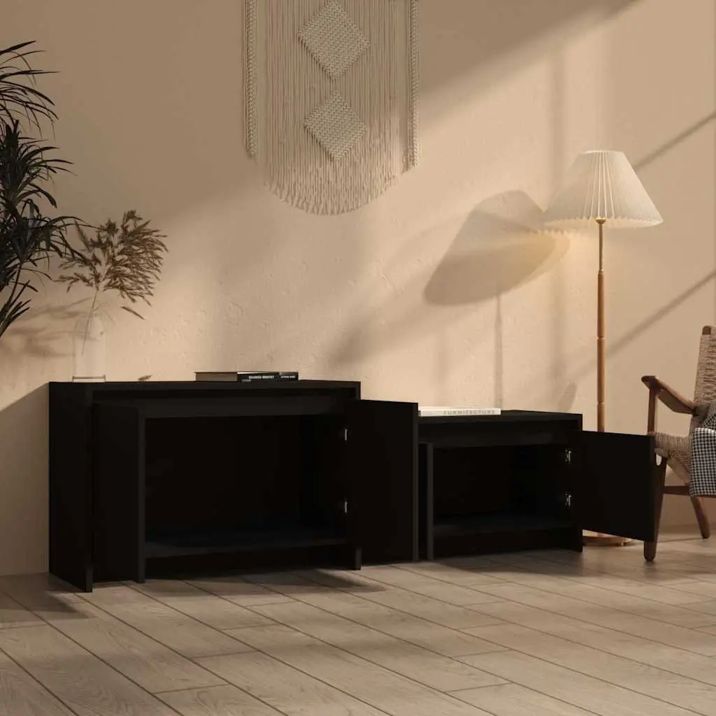 Black Engineered Wood TV Cabinet with 4 Doors