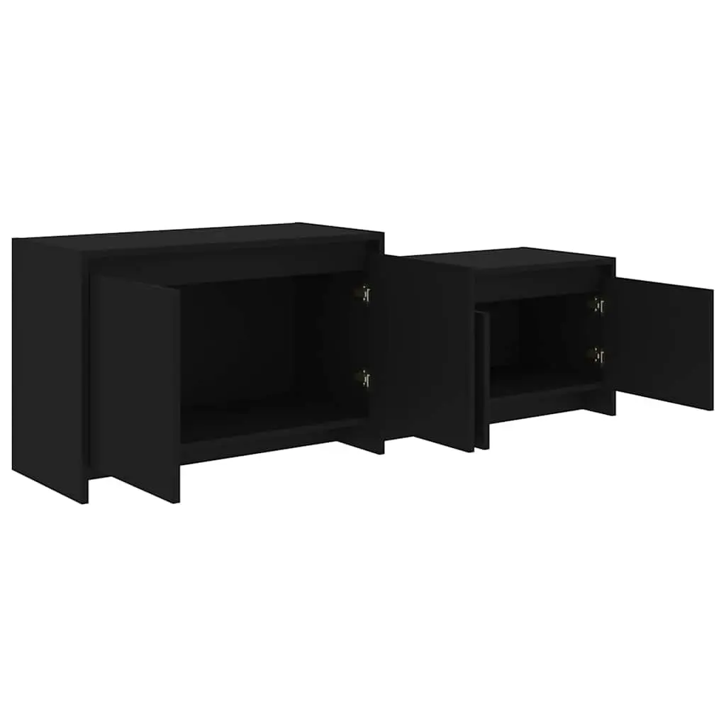 Black Engineered Wood TV Cabinet with 4 Doors