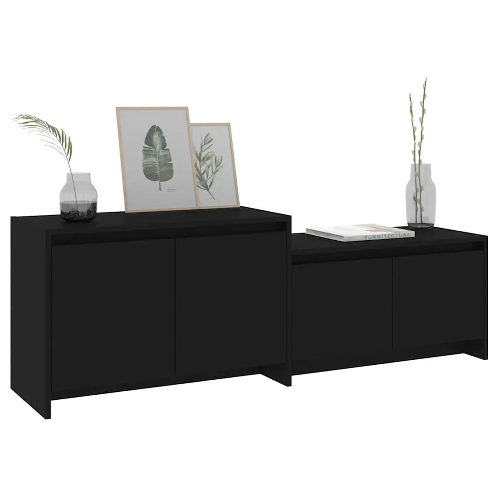 Black Engineered Wood TV Cabinet with 4 Doors