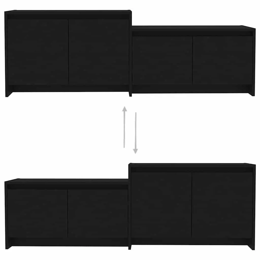Black Engineered Wood TV Cabinet with 4 Doors
