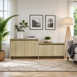 Beige 4-Door TV Cabinet for Living Room Storage