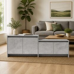 Concrete Grey TV Cabinet with 4 Doors for Living Room