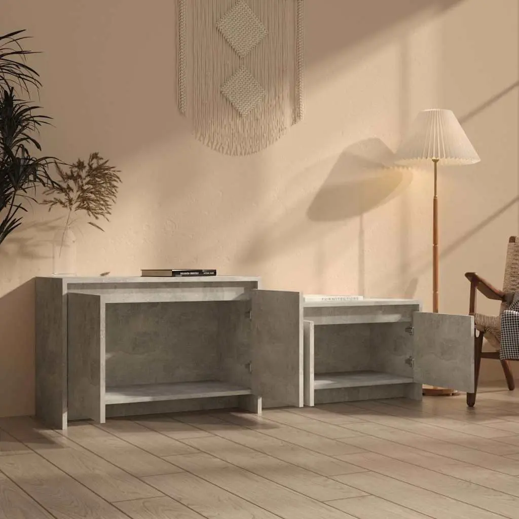 Lowboard TV Cabinet Engineered Wood Concrete Grey 4 Door Storage Unit 1465x350x500mm