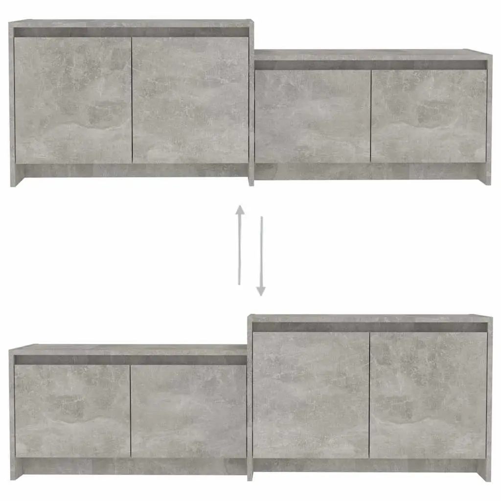 Lowboard TV Cabinet Engineered Wood Concrete Grey 4 Door Storage Unit 1465x350x500mm