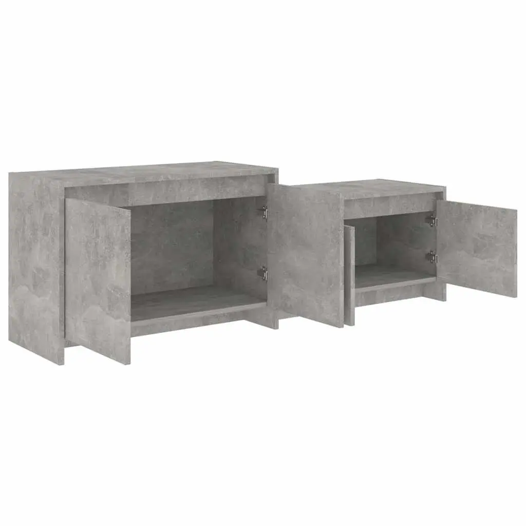 Lowboard TV Cabinet Engineered Wood Concrete Grey 4 Door Storage Unit 1465x350x500mm