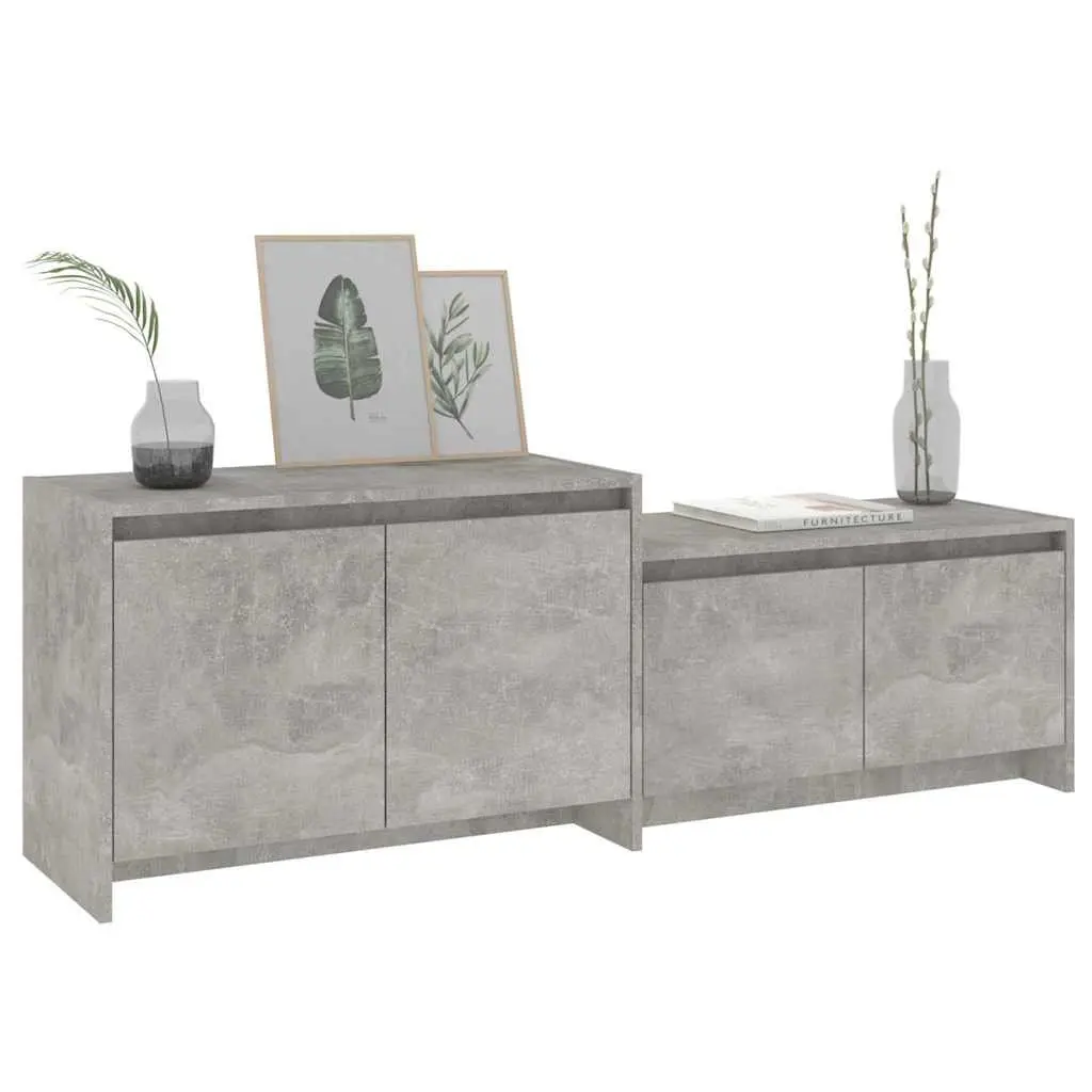 Lowboard TV Cabinet Engineered Wood Concrete Grey 4 Door Storage Unit 1465x350x500mm
