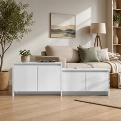 High Gloss White TV Cabinet with 4 Doors for Living Room