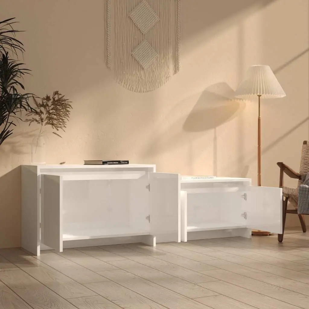 High Gloss White TV Cabinet with 4 Doors for Living Room