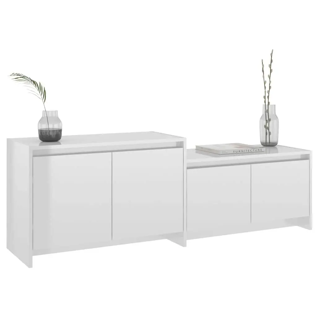 High Gloss White TV Cabinet with 4 Doors for Living Room