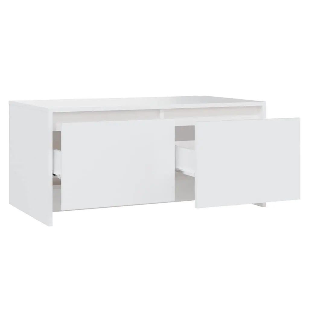 Coffee Table Modern White 90L x 50W x 41.5H cm Engineered Wood with Storage Drawers