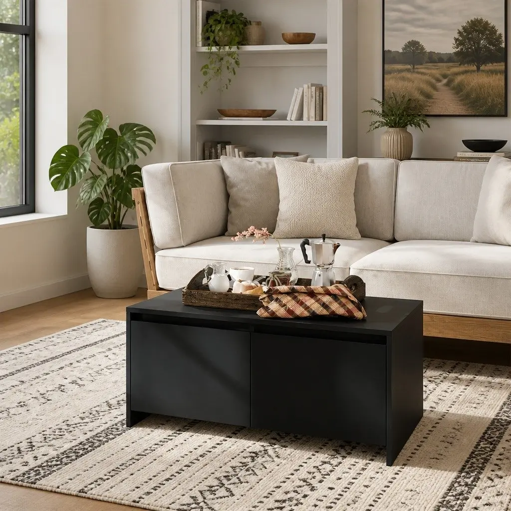 Black Coffee Table with Storage Drawers