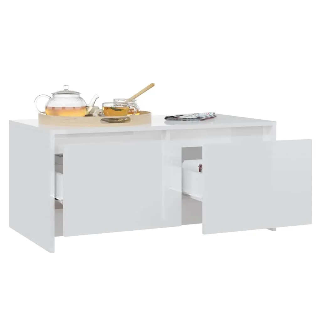 High Gloss White Coffee Table with 2 Drawers