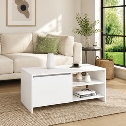 Modern White Coffee Table with Storage Compartment
