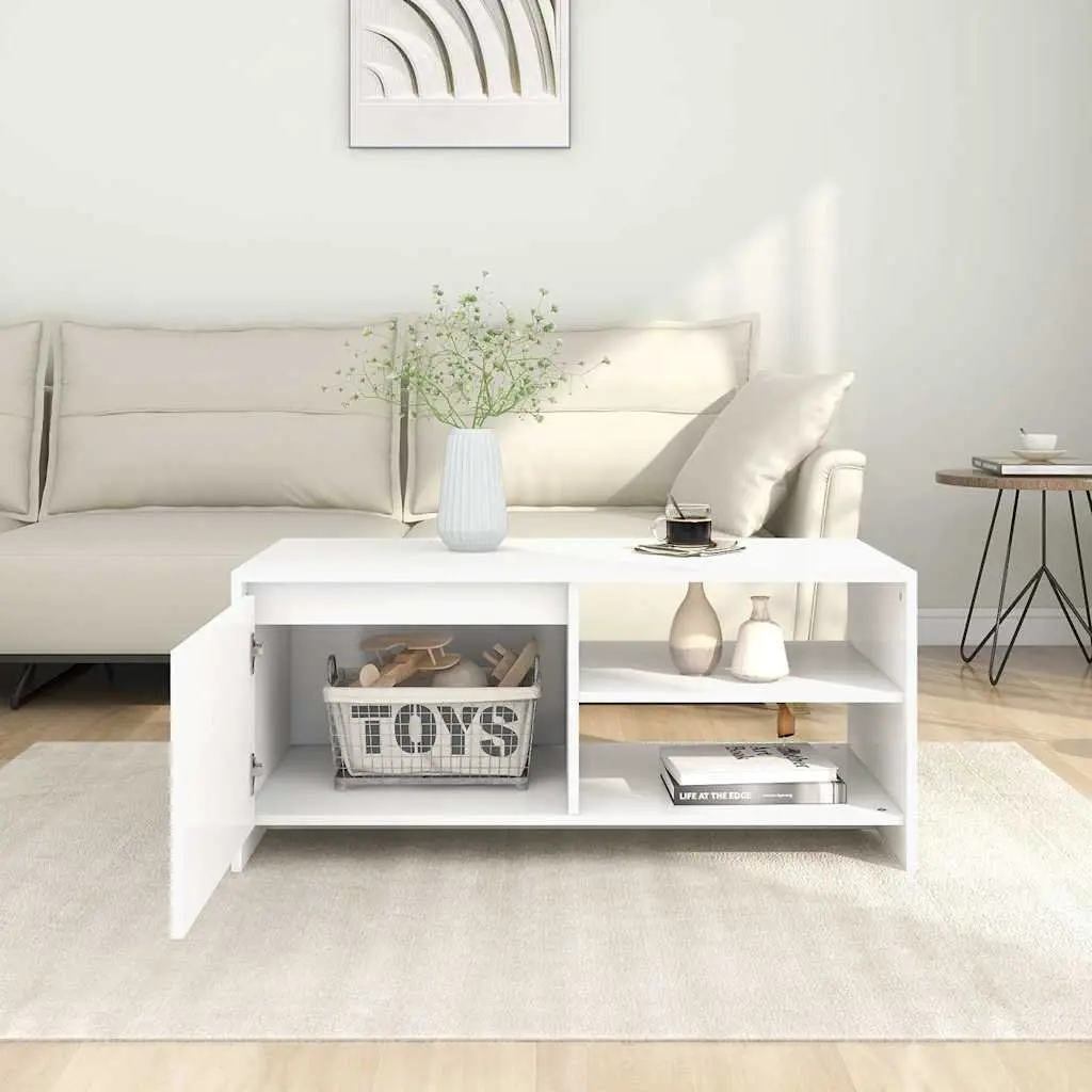 White Coffee Table with Storage Compartment