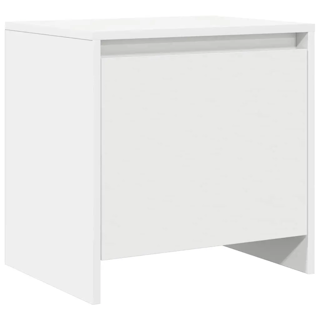 Bedside Cabinet White Engineered Wood Nightstand Storage