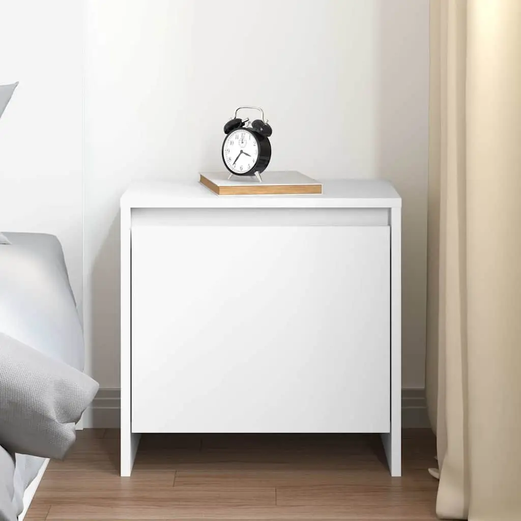 Bedside Cabinet White Engineered Wood Nightstand Storage