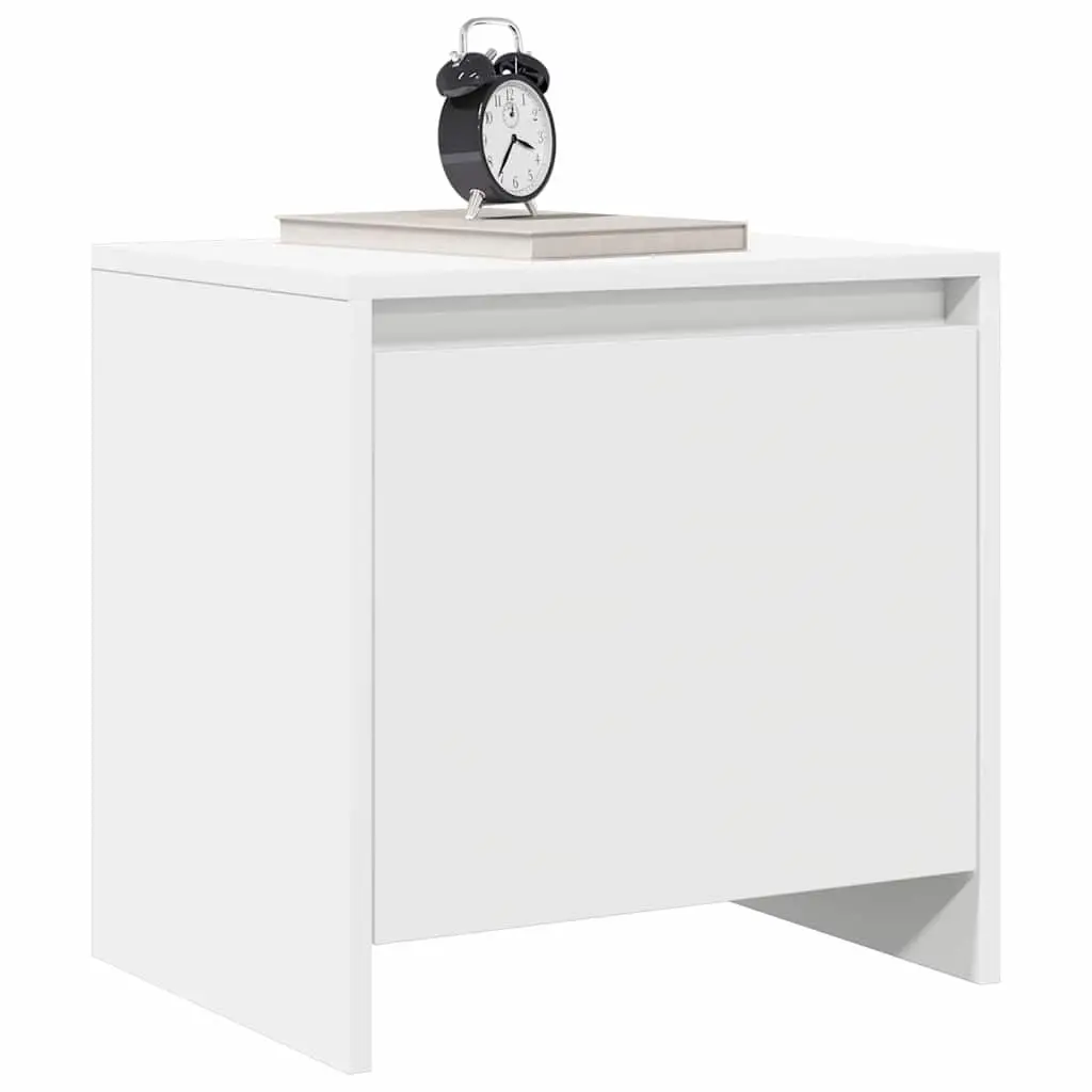 Bedside Cabinet White Engineered Wood Nightstand Storage