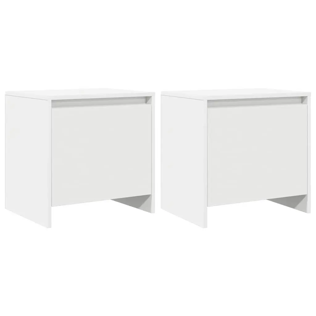 White Engineered Wood Bedside Table Set 2 Piece Nightstand Storage Cabinet