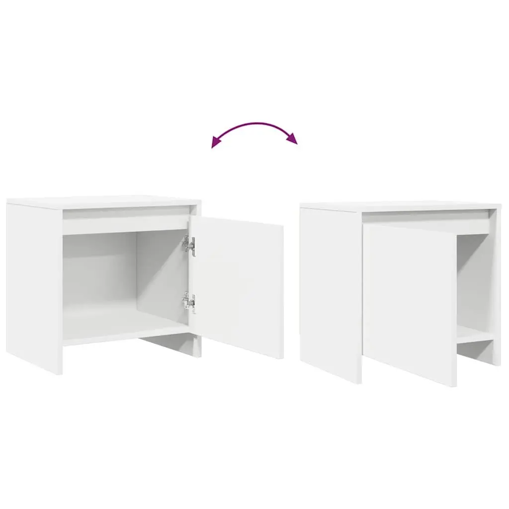 White Engineered Wood Bedside Table Set 2 Piece Nightstand Storage Cabinet