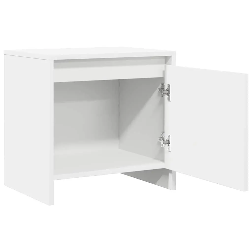 White Engineered Wood Bedside Table Set 2 Piece Nightstand Storage Cabinet