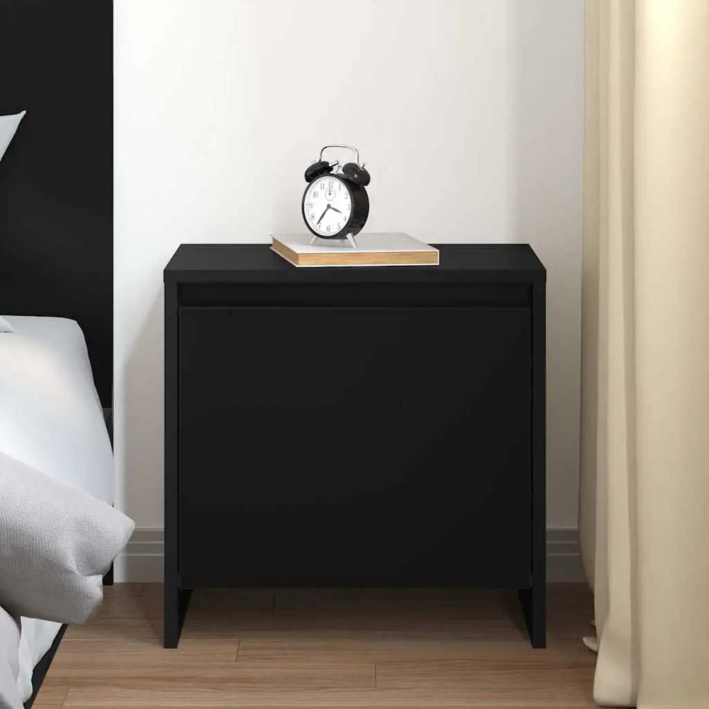 Bedside Cabinet Black 45x34x44.5 cm Engineered Wood Nightstand Storage with Door