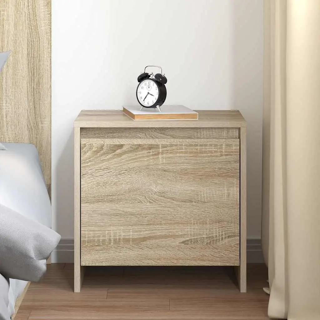 Bedside Cabinet Engineered Wood Beige Storage Nightstand Table with Door