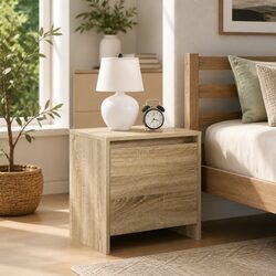 Beige Engineered Wood Bedside Cabinet Nightstand 45x34x44.5cm