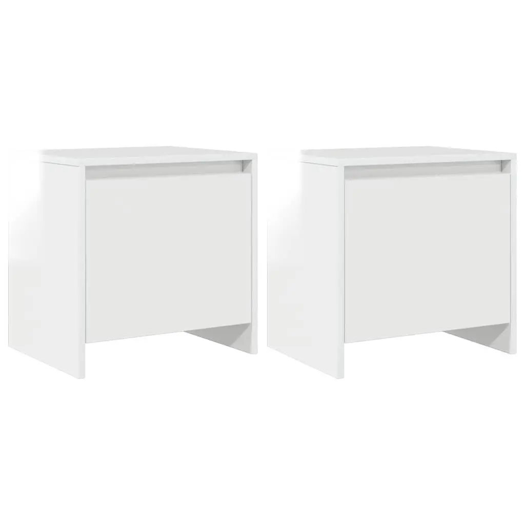 White Engineered Wood Bedside Cabinet High Gloss Storage 45x34x44.5 cm Nightstand 2 Piece Set
